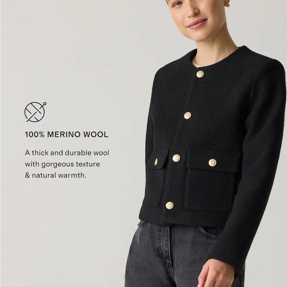 Quince Black Cropped Jacket with Gold Buttons 100% Merino wool - Picture 2 of 7